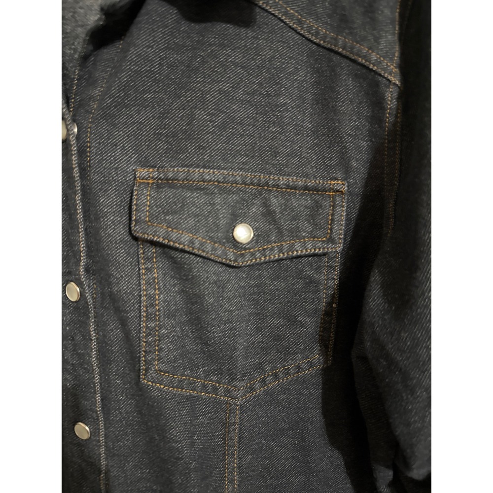 Denim & Co Womens Dark Wash Stretch Denim Snap Front Western Shirt Large - Picture 2 of 7